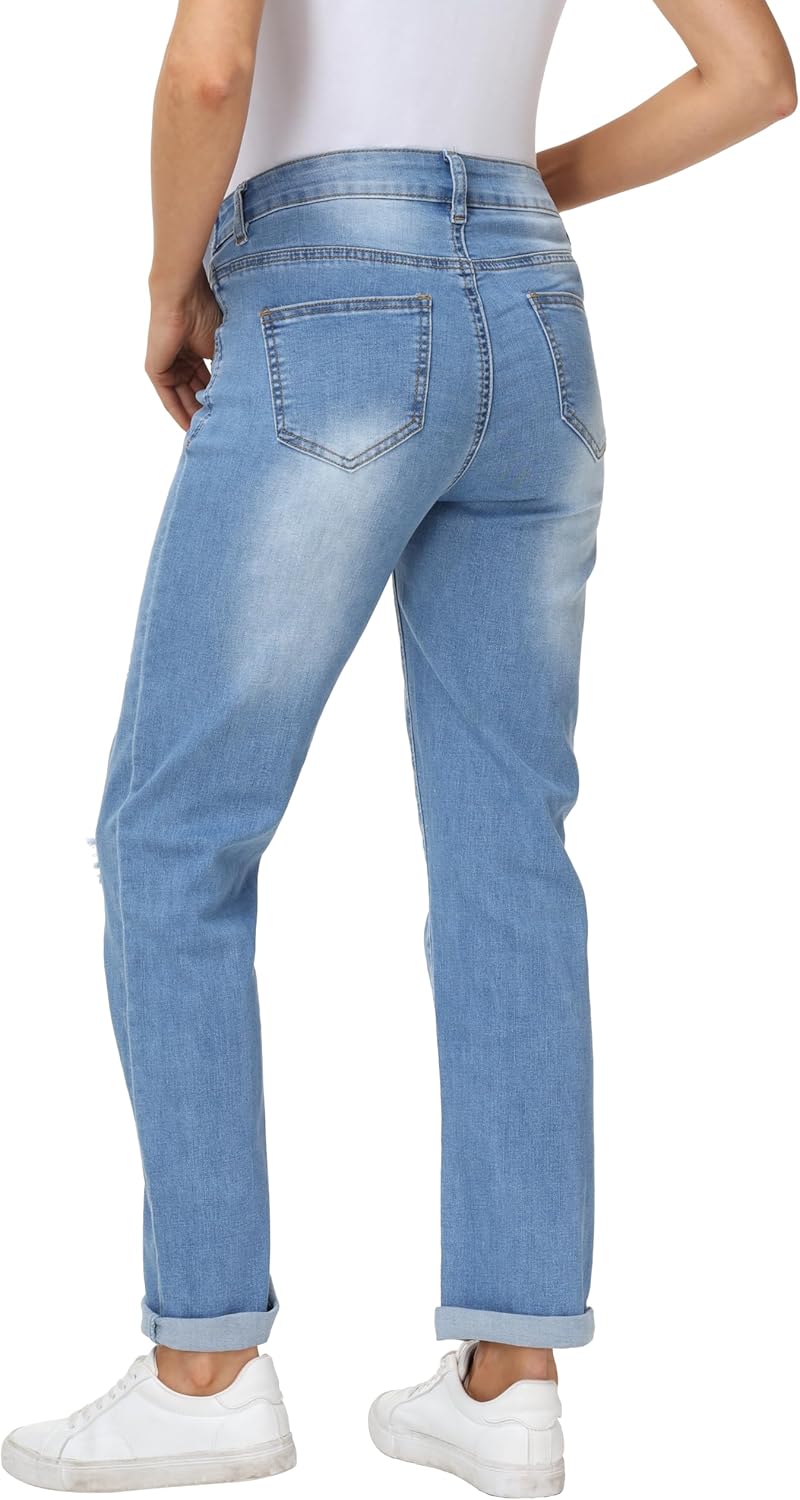 Women's Maternity Jeans Ripped Boyfriend Jeans Stretch Casual Pregnancy Denim Pants with Pockets - Image 3