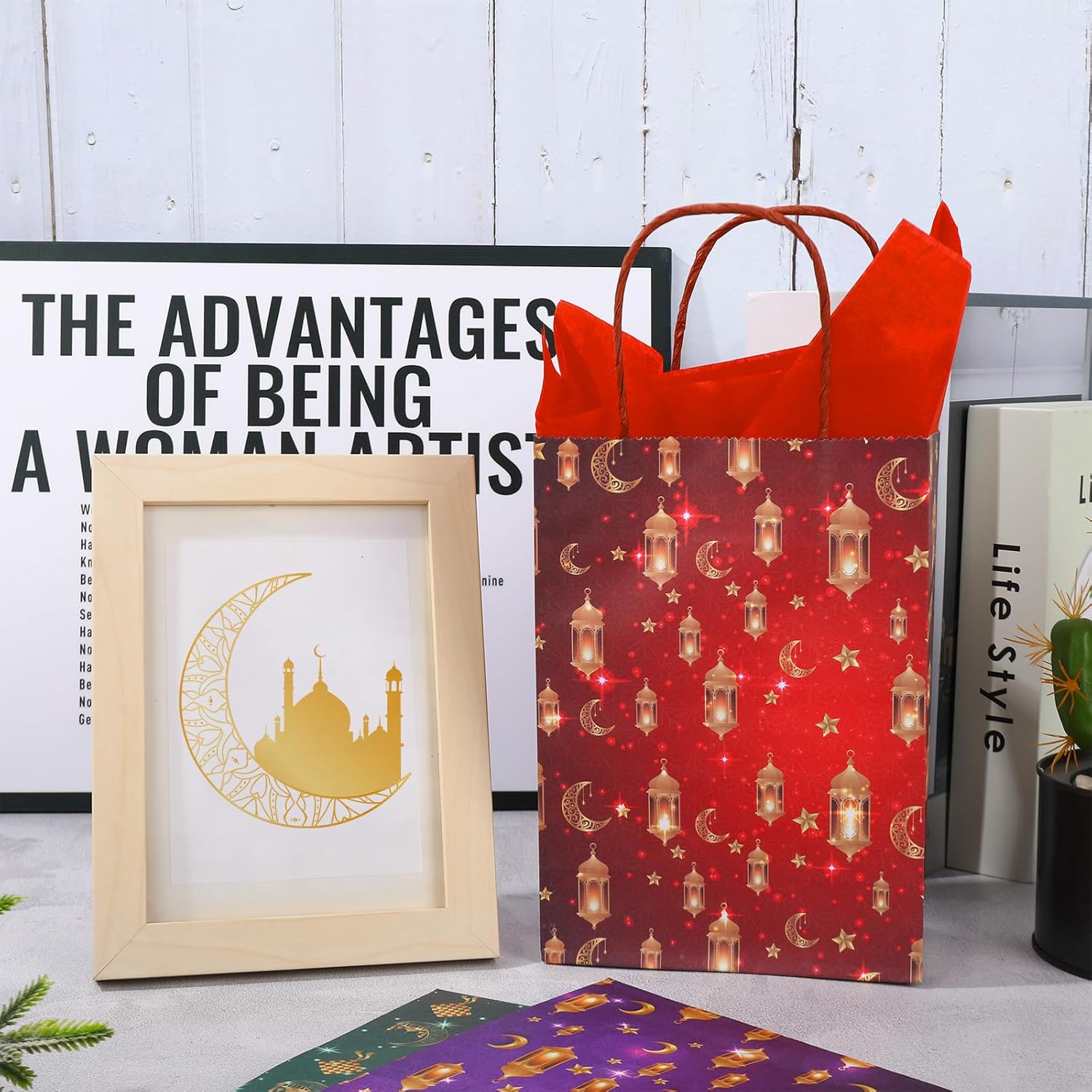 FYSUIMU 16Pcs Eid Mubarak Paper Bags with 20 Sheets Tissue Paper Gold Mosque Moon Star Treat Bags with Handles Candy Goodie Bags for Ramadan Muslim Party Favors Supplies - Image 6