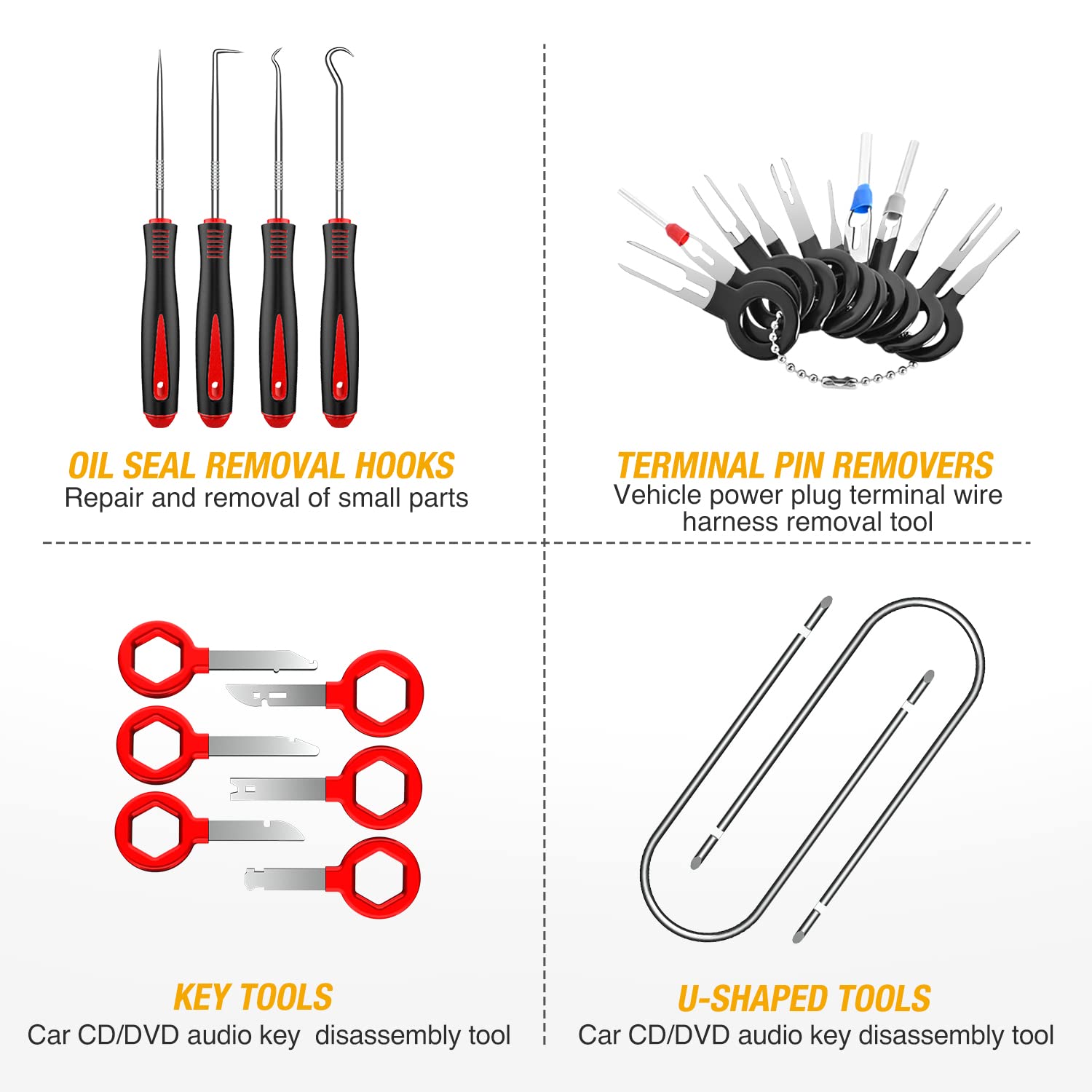 Wuiil GOOACC 200pcs Trim Removal Tool, Auto Push Pin Bumper Retainer Clip Set Fastener Terminal Remover Tool Adhesive Cable Clips Round Handle Crowbar Pry Kit Car Panel Radio Removal Auto Clip Pliers