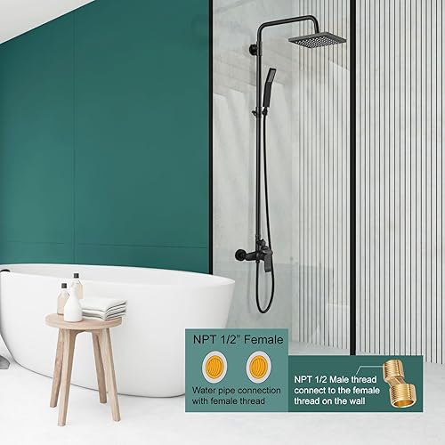 Miniatura 5 de Sistema de ducha expuesto negro mate, grifo de ducha de baño de doble función, cabezal de ducha giratorio cuadrado de 8 pulgadas con juego completo