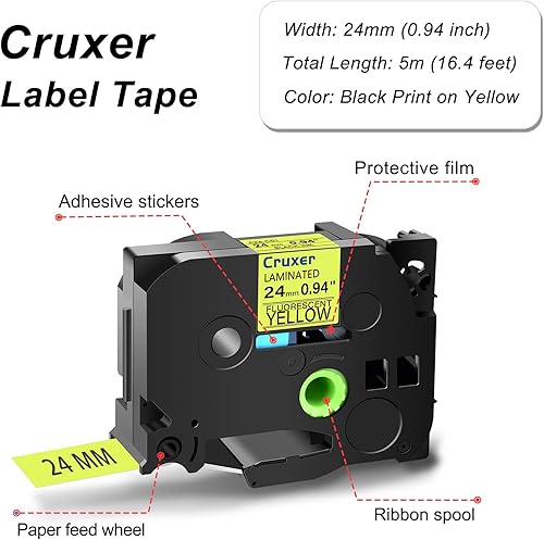 Miniatura 2 de Paquete de 10 cintas adhesivas TZe-C51 de 0.945 in 0.94 pulgadas compatibles con Brother P-Touch, texto negro sobre laminado fluorescente amarillo,