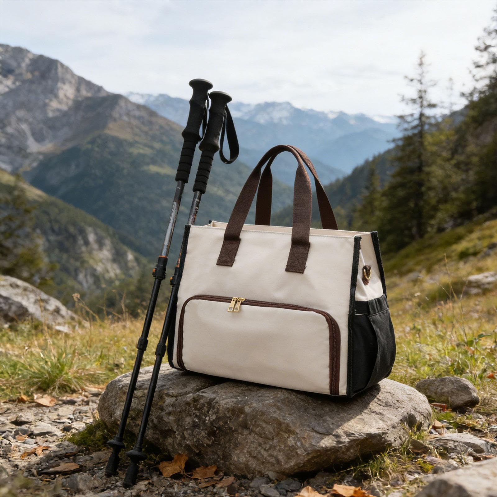 Amagogo Bolso de Mano para Mujer, isotérmico, Tipo, Multifuncional, de Gran Capacidad, Ideal para Viajes y Oficina, Negro Blanco Marrón