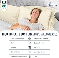 Vista 2 de Pizuna Juego de 2 fundas de almohada 100% algodón de 1000 hilos de tejido satinado de algodón de fibra larga con cierre de sobre, calidad de hotel