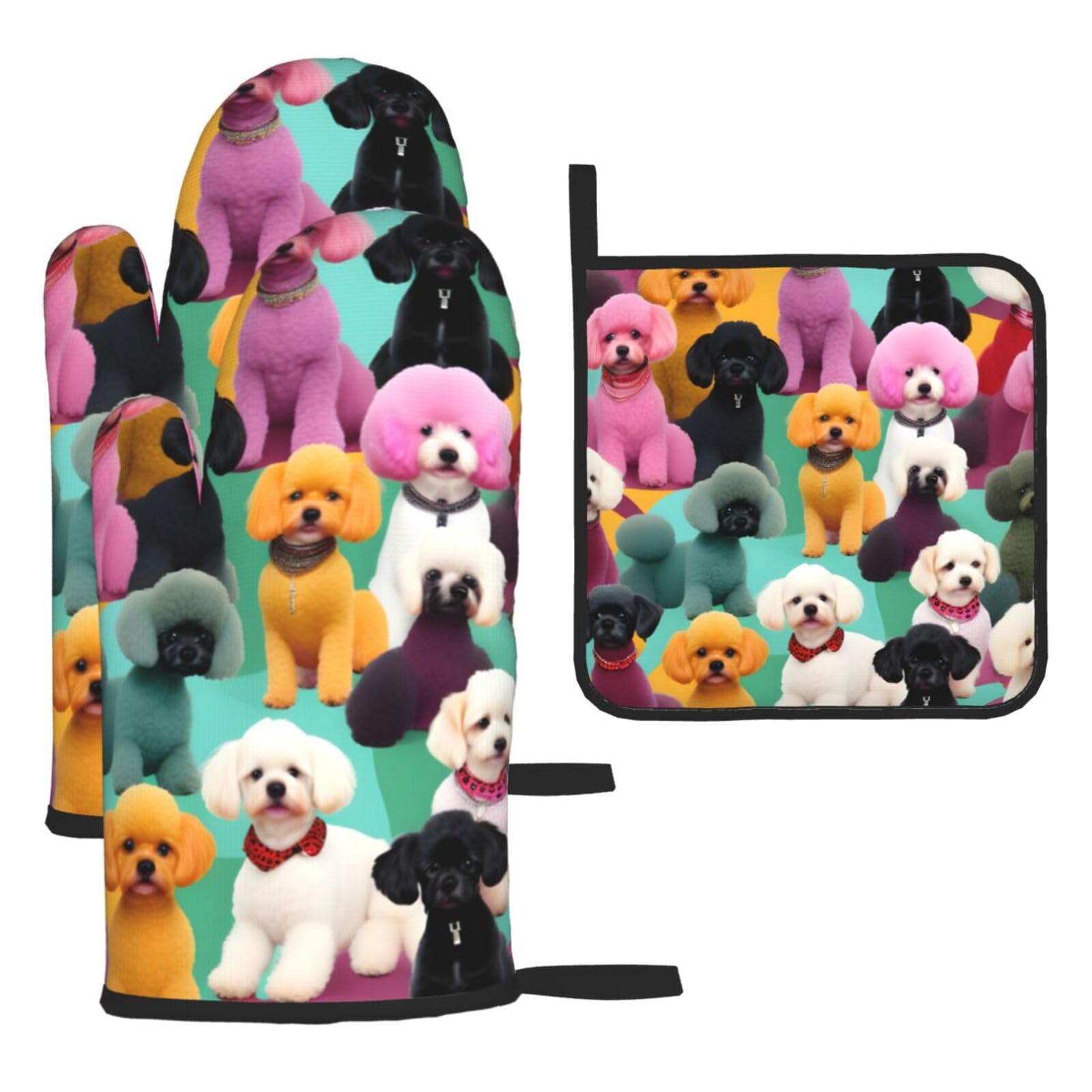 Yyoretp Black Poodles Dogs Print Oven Mitts And Potholders Bbq Gloves-Oven Mitts And Pot Holders For Cooking Baking