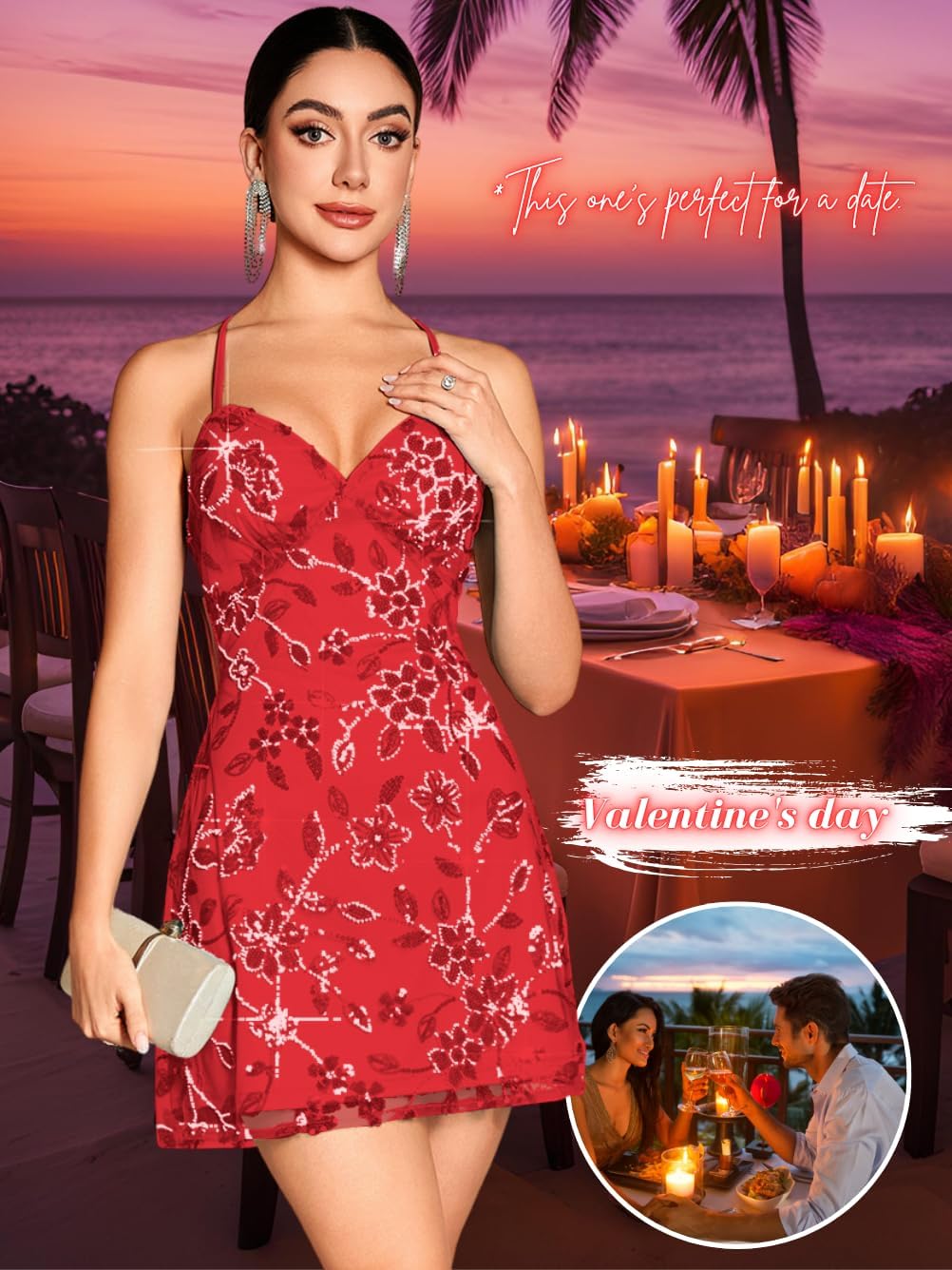 Beaded Sequin Dress,Backless Floral Mini Dresses for Women,Homecoming Cocktail Party Sparkly Outfits - Image 7