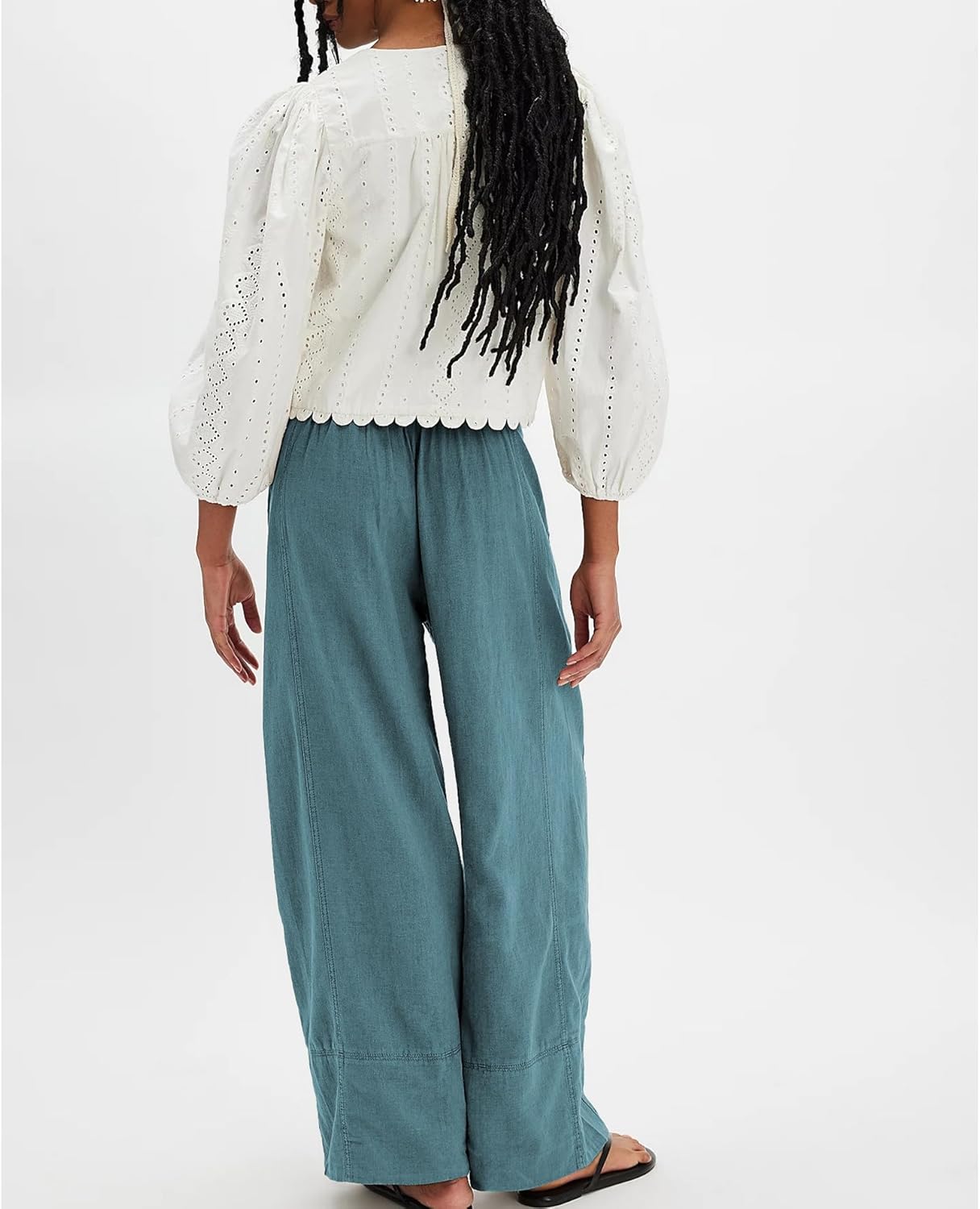 Songling Wide Leg Linen Pants for Women Summer Cotton Casual Palazzo Pant Boho Flowy Beach Pants with Pockets - Image 4