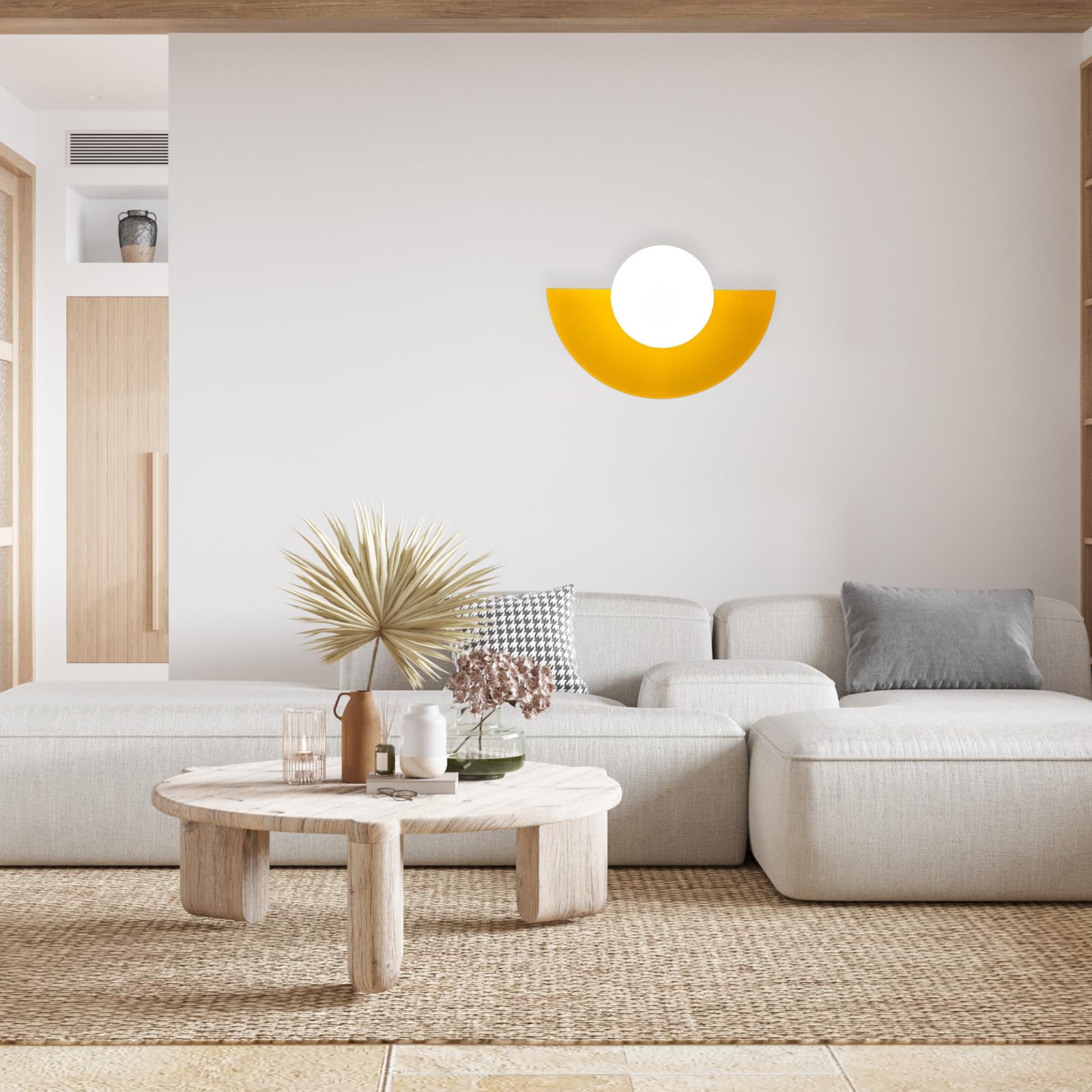 bamyum Lampada da Parete per Interni e per Esterni, Illuminazione Moderna per Ambienti Con Sfera di Vetro Bianca, Cucina, Bagno, Lampada da Parete Metallo, Lampada da Parete Giallo Scuro