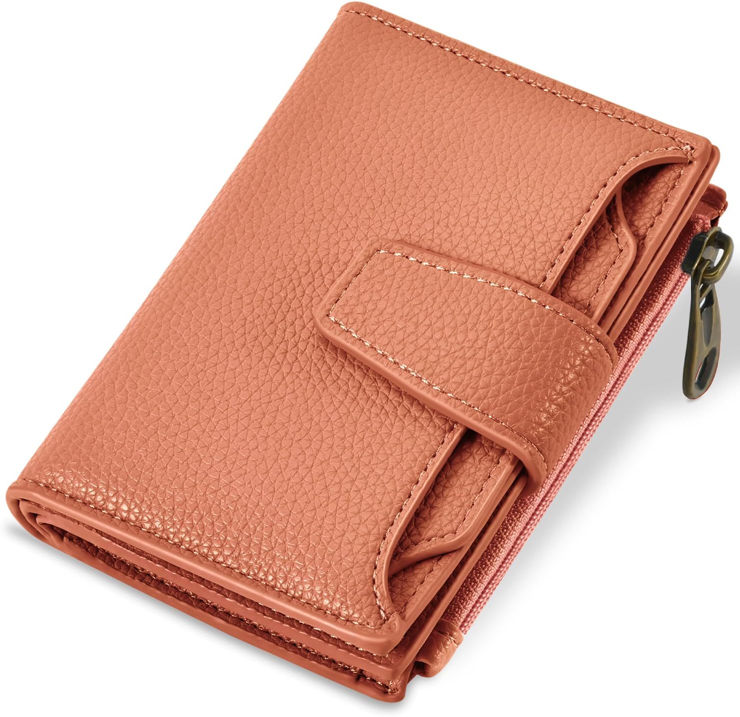 Airkit Small Wallet Women RFID Blocking Soft Leather Bifold Compact Card Holder Wallet for Women with Zipper Coin Pocket 4 ID Window
