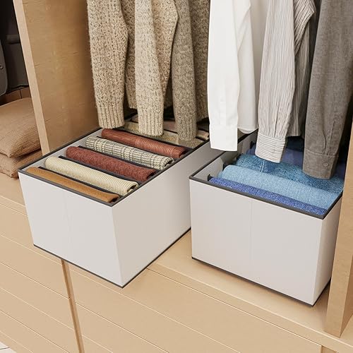 Miniatura 5 de Paquete de 6 organizadores de armario y almacenamiento para ropa, 7 rejillas, separadores de cajones plegables para jeans, pantalones, camisas,