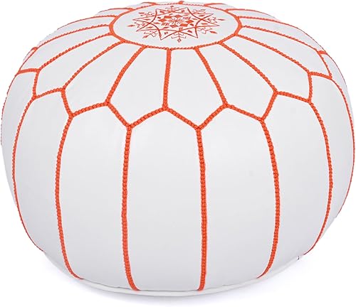 Miniatura 21 de Marrakesh Gallery Puf Redondo de Cuero Genuino Sin Relleno - Otomana Marroquí Taburete Reposapiés, Funda de Reposapiés - Decoración Boho - Sala de