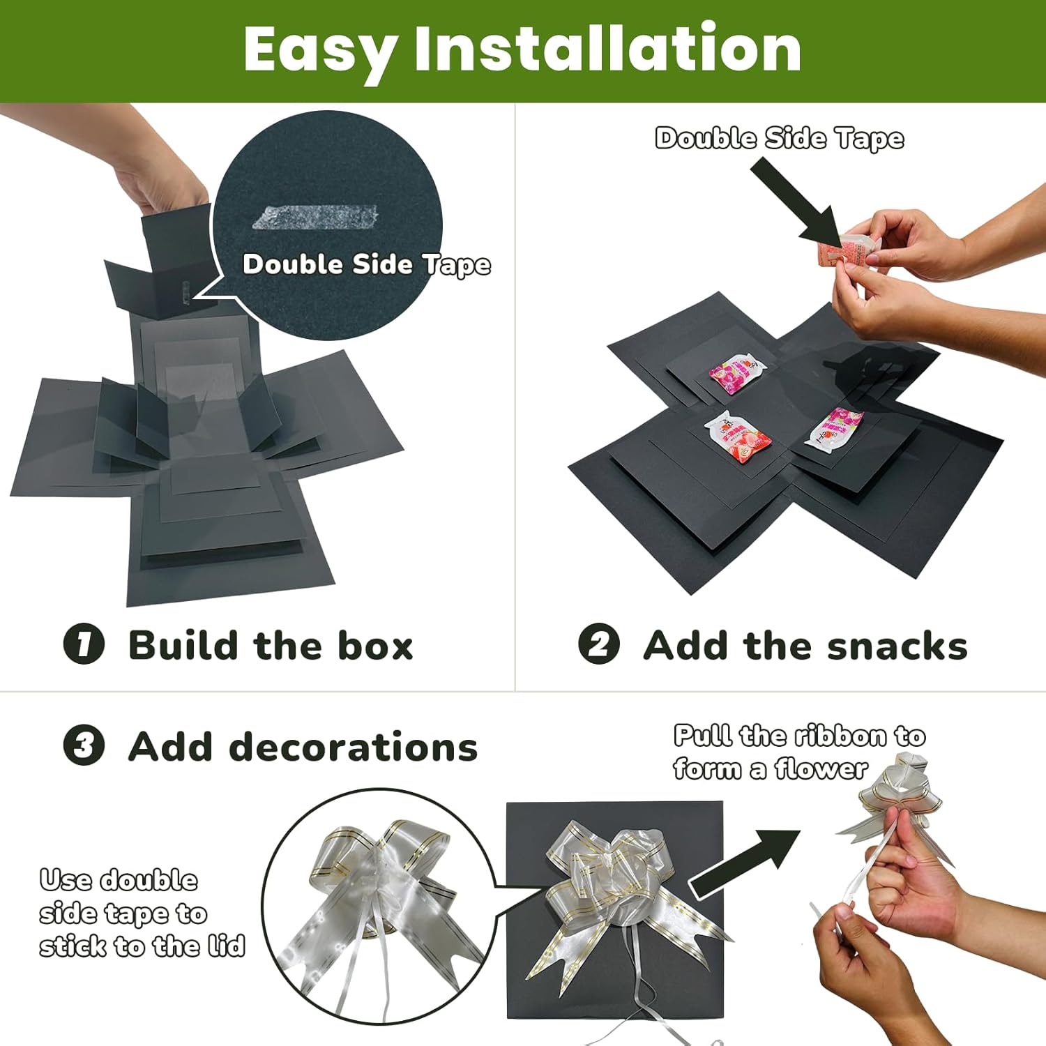 LOOMROOT Gift Box for Holidays, 5 Layer Surprise Picture Box Opens Up, Multi Layer DIY Photos Gift for Birthdays (BLACK) - Image 4