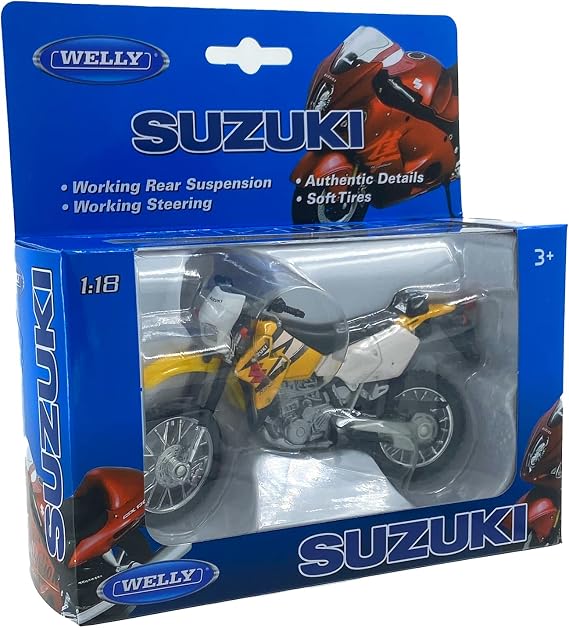 Welly Die Cast Motorcycle Yellow Suzuki DR-Z400S, 1:18 Scale