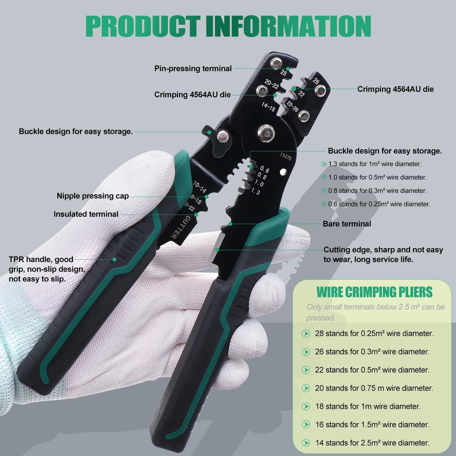 Wire Crimper Tool with Stripper Cutter,Multifunctional Crimping Pliers Terminal Pliers for Insulated Electrical Connectors
