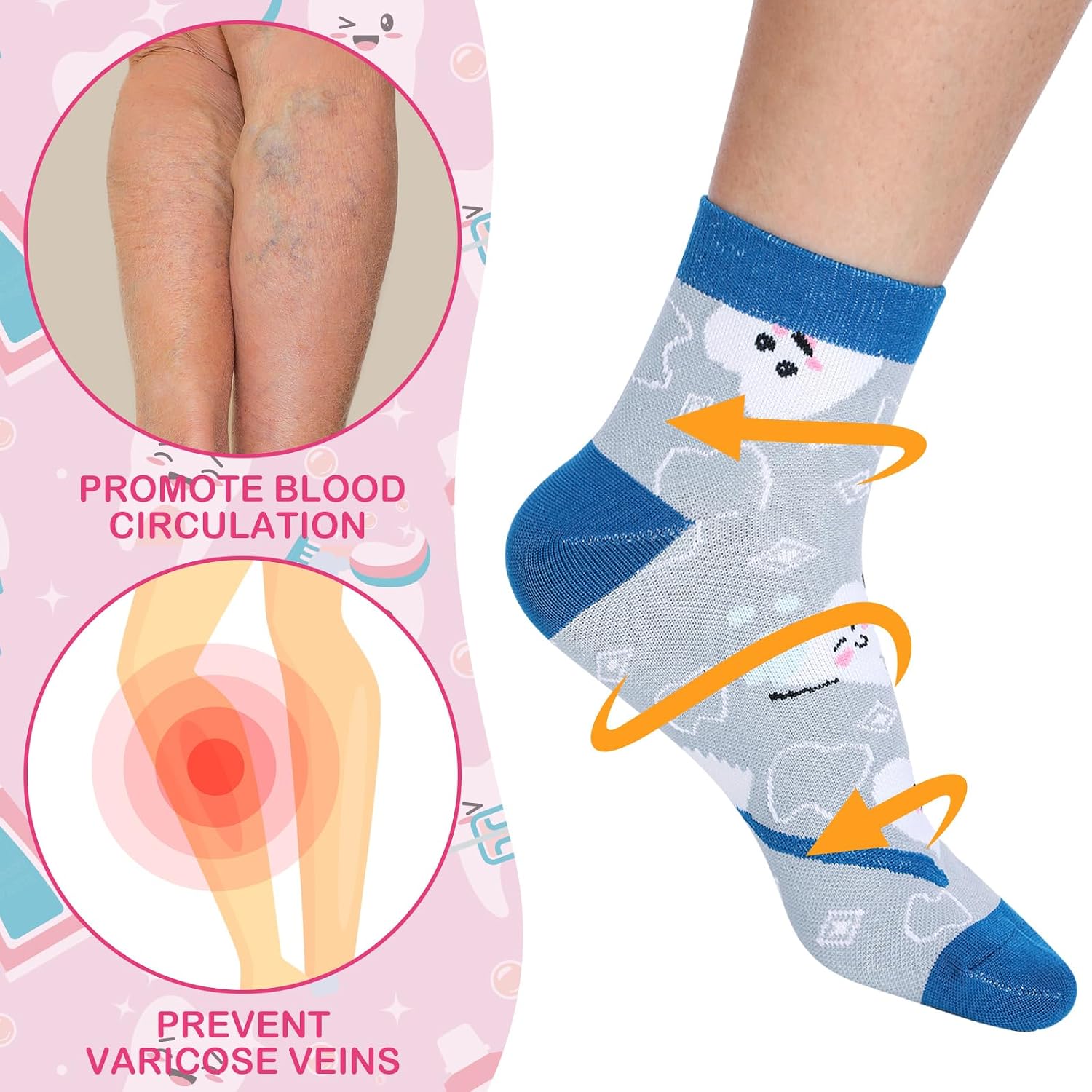 12 Pairs Dental Compression Socks for Women Nurse Dentist Hygiene Gifts Circulation 15-20 Mmhg Funny Dental Compression Tooth Socks Novelty Gifts for Dentist Nurse Day