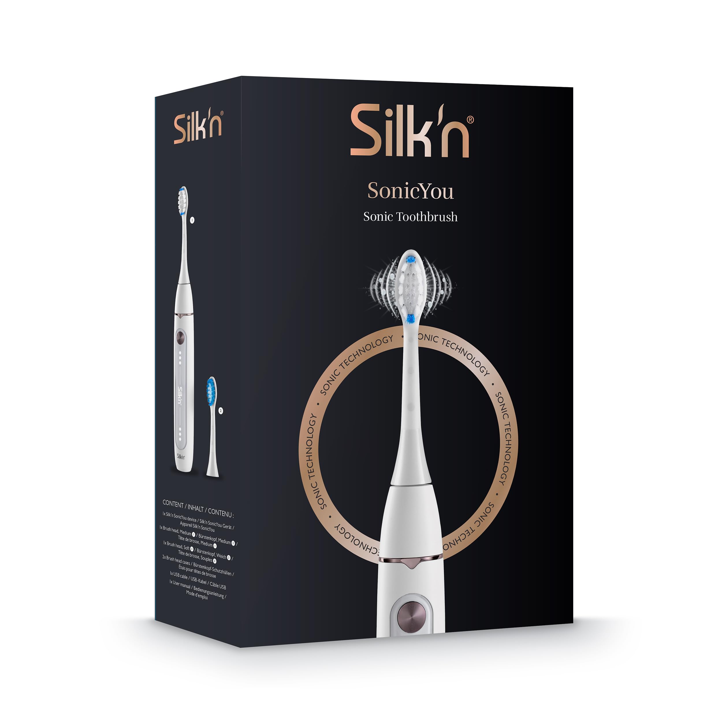 Silk'n Brosse à dents électrique sonique I SonicYou I Jusqu'à 300 jours d'autonomie - Convient aux dents sensibles I avec 1 brosse medium + 1 brosse souple I Blanc Mat