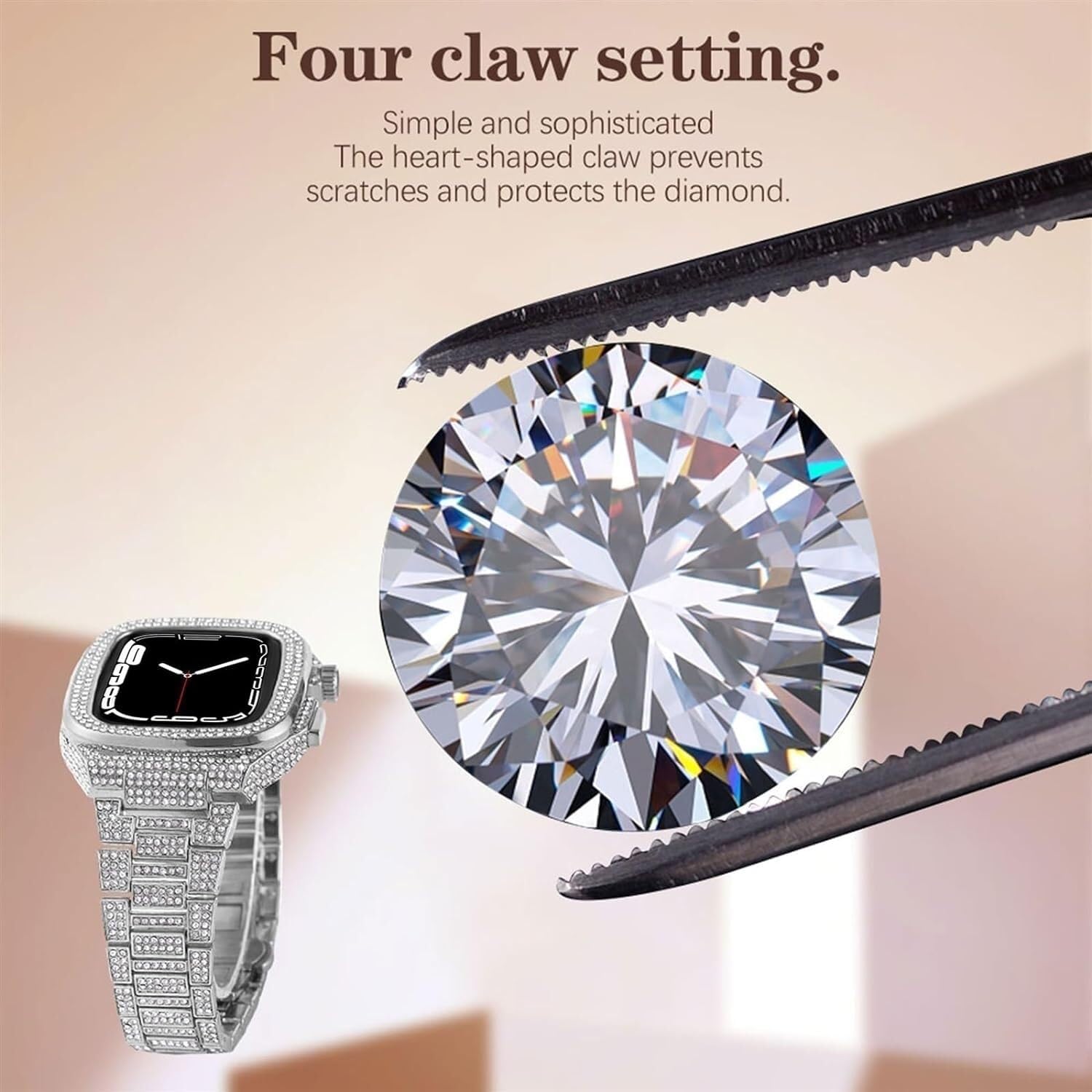 Luxury Diamond Watch Band Modification Kit，For Apple Watch 8 7 6 SE 5 4 45mm 44mm Series Band，Diamond Watch Case Steel Strap Fashion Loop