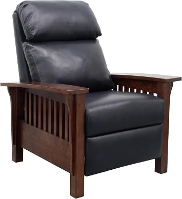BarcaLounger Mission 7-3323 Craftsman All Leather Push Back Manual Recliner Chair - 5700-47 Shoreham Blue All Leather