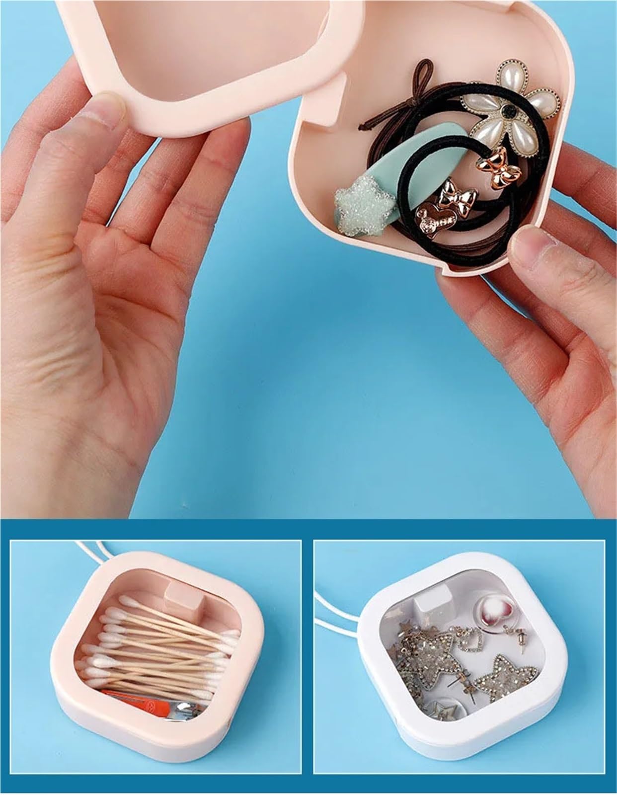 Haargummi Organizer Tragbare Reise-Kosmetik-Aufbewahrungsbox, Mini-Organizer for Schmuck, Haar-Accessoires, Haarnadel-Datenkabel(3 pcs)