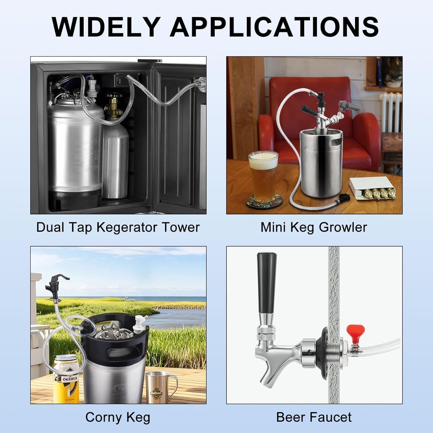 10ft or 5ft Kegerator Beer CO2 Gas lines with Barb Fitting Connector for Brewing Beer Keg Tap Tower, D Keg Coupler