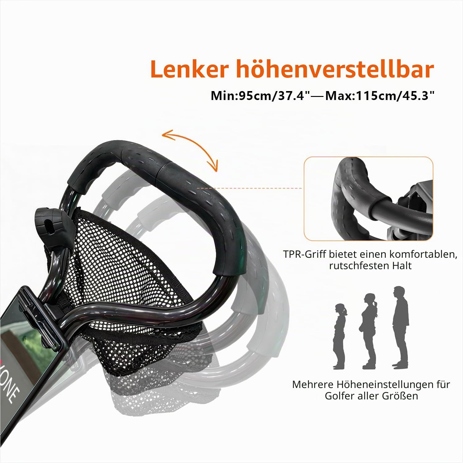 3 Rad Golf Trolley mit verstellbarem Griff: Klappbares Design, Netzaufbewahrungstasche, leichter Handwagen mit Halterung für Scorecard und Flasche. Kompakt für einfache Lagerung und Transport
