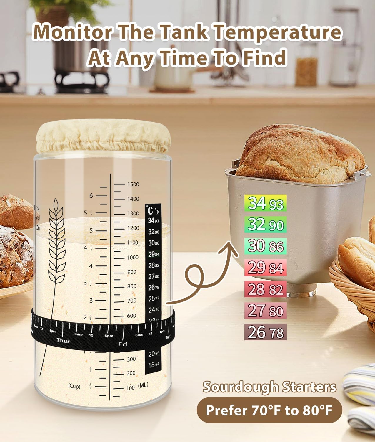 50oz Sourdough Starter Jar Kit, Large Capacity Sourdough Jar, Wide Mouth Sourdough Bread Starter Kit for Perfect Sour Dough Bread, Sourdough Starter Kit (Black, 2 Pack)