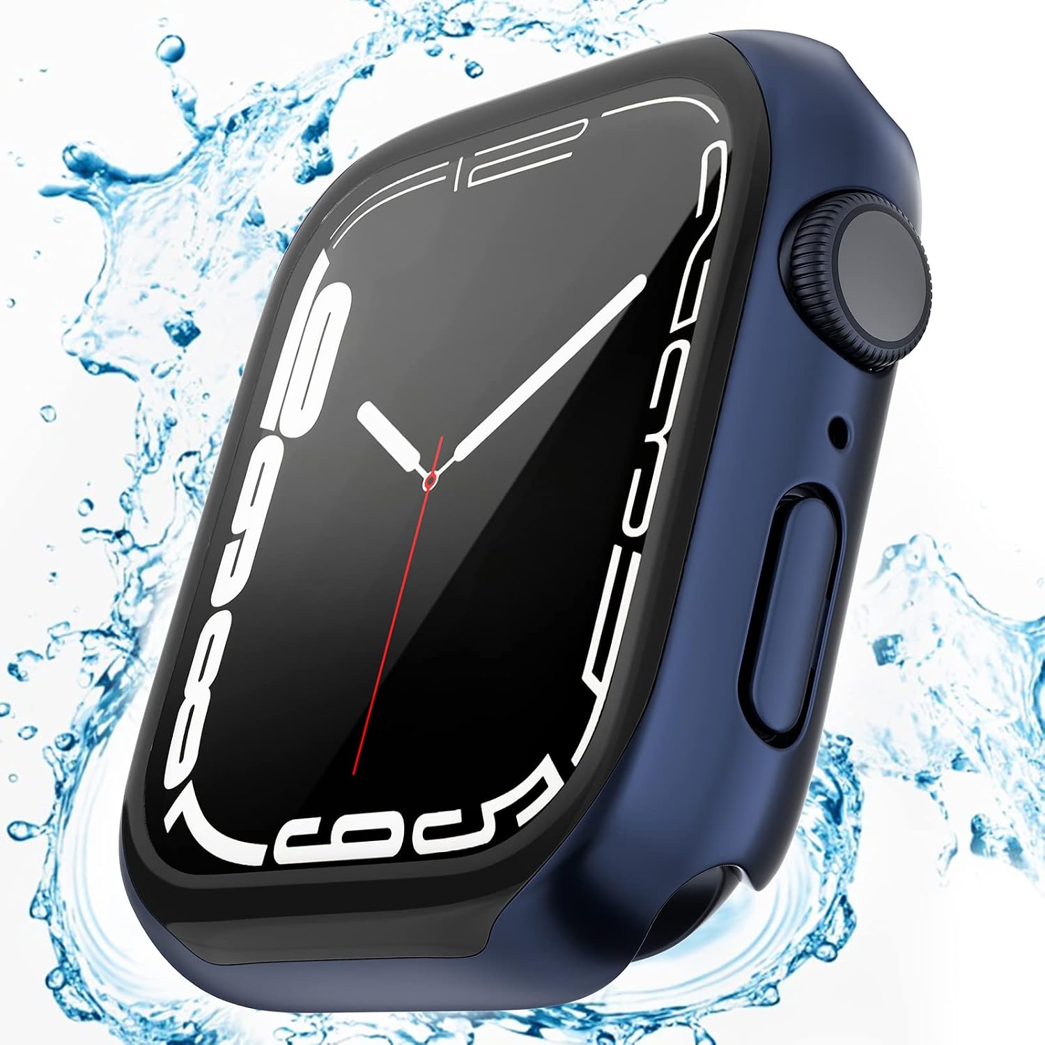 Beuxece Waterproof Case Compatible with Apple Watch Case 41mm 45mm, for iWatch Series 7, with Tempered Glass Film Protector,Anit-Moisture Water Resistant iwatch Bumper Cover, 45mm Blue