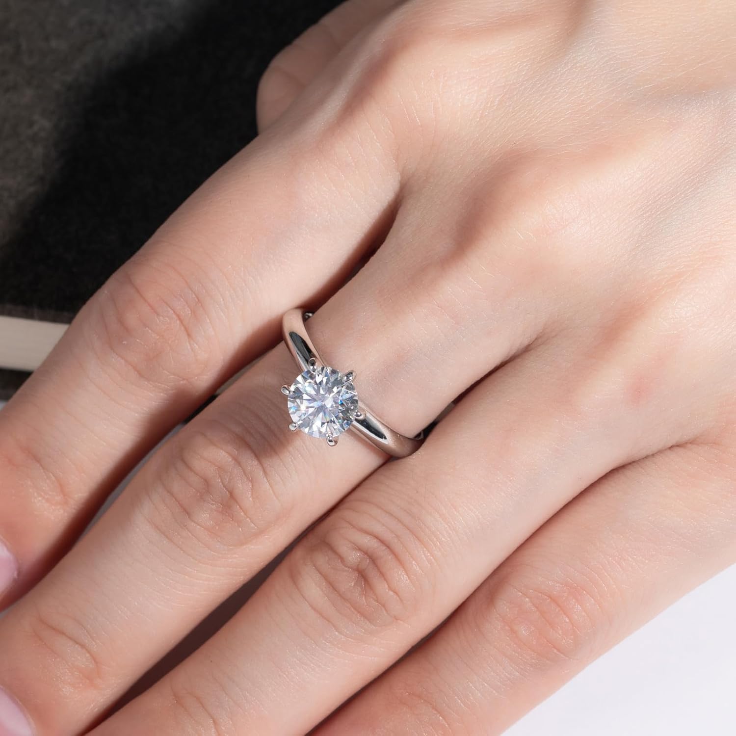 Moissanite Ring, 0.5/1/1.5/2/2.5/3CT Round Brilliant Cut Six Prong Solitaire Gold Plated 925 Sterling Silver Engagement Promise Wedding Rings for Women with Certificate - Image 7