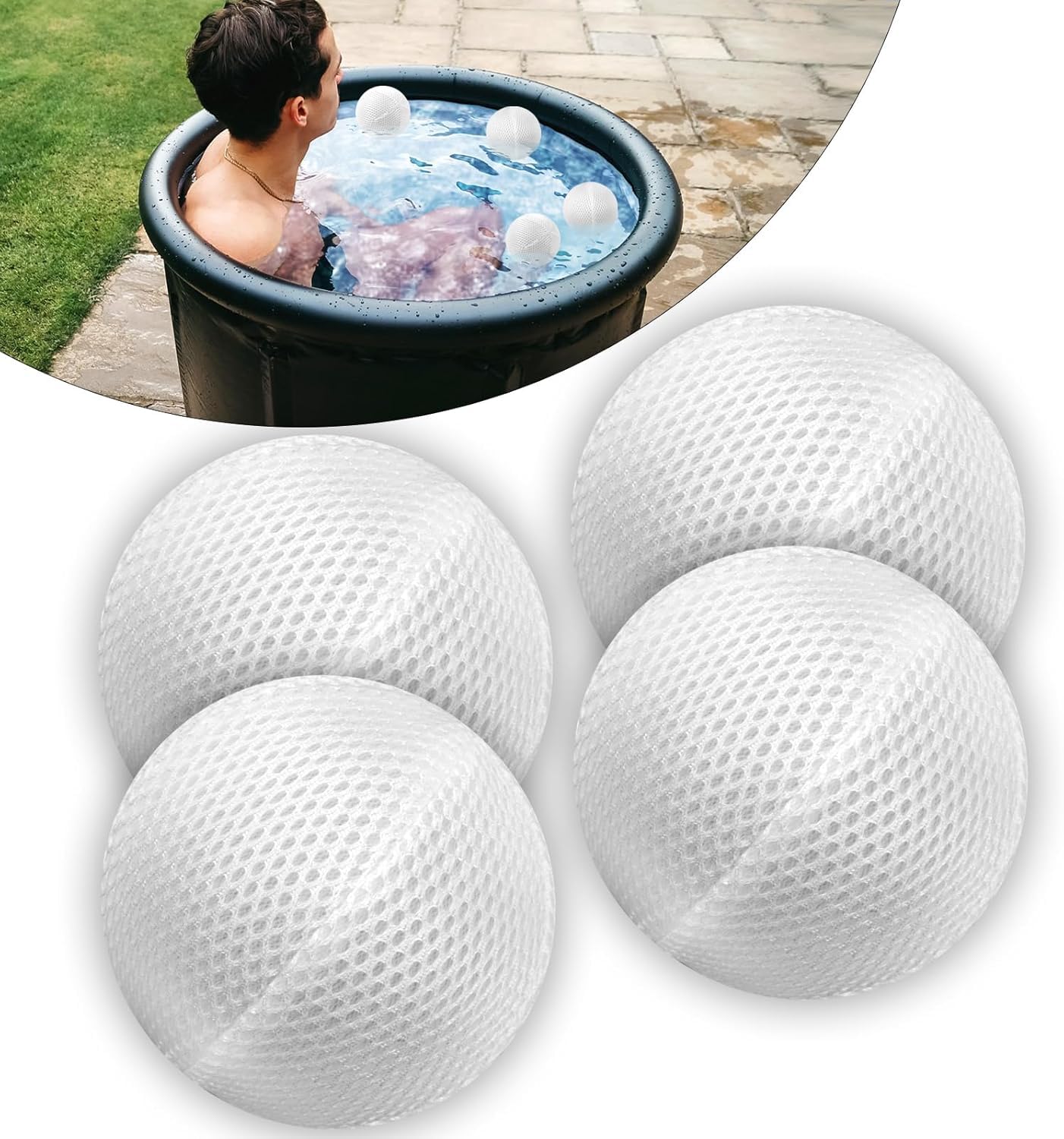 4 Pack Reusable Cold Plunge Filter Scum Absorber Balls – Ice Bath Accessories to Keep Water Clean & Clear, Floating Oil Scum Remover for Ice Bath Tubs & Cold Plunge Pools