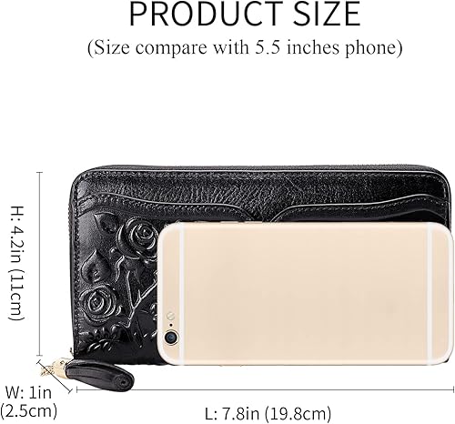 Miniatura 6 de PIJUSHI Carteras de cuero genuino para mujer, diseño floral, cartera de mano con borla