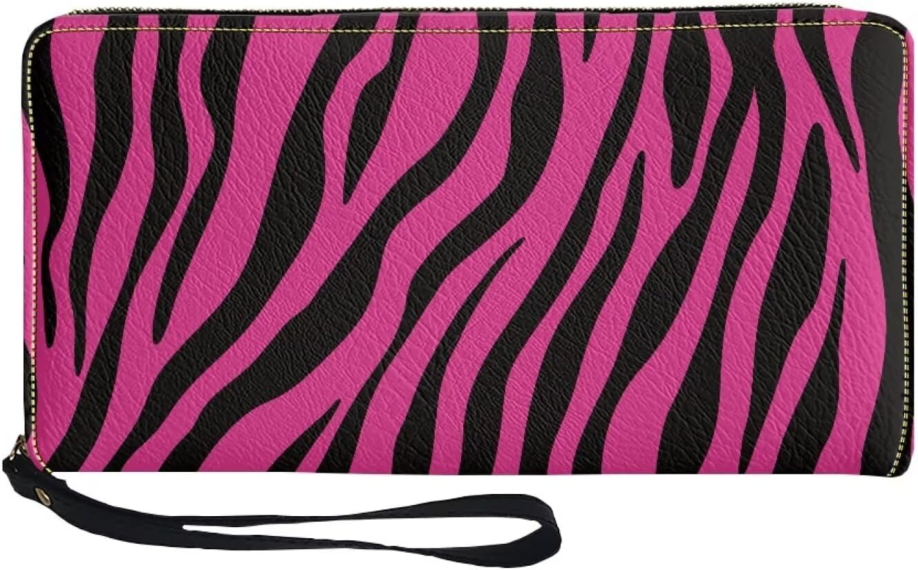 Long Wallet for Women Wristlet PU Leather Card Holder Large Capacity Cell Phone Zip Around Clutch Purse with Wristlet Strap Stylish Pink Zebra Stripe Print Dating,Travel,Shopping Money Pocket - Image 6
