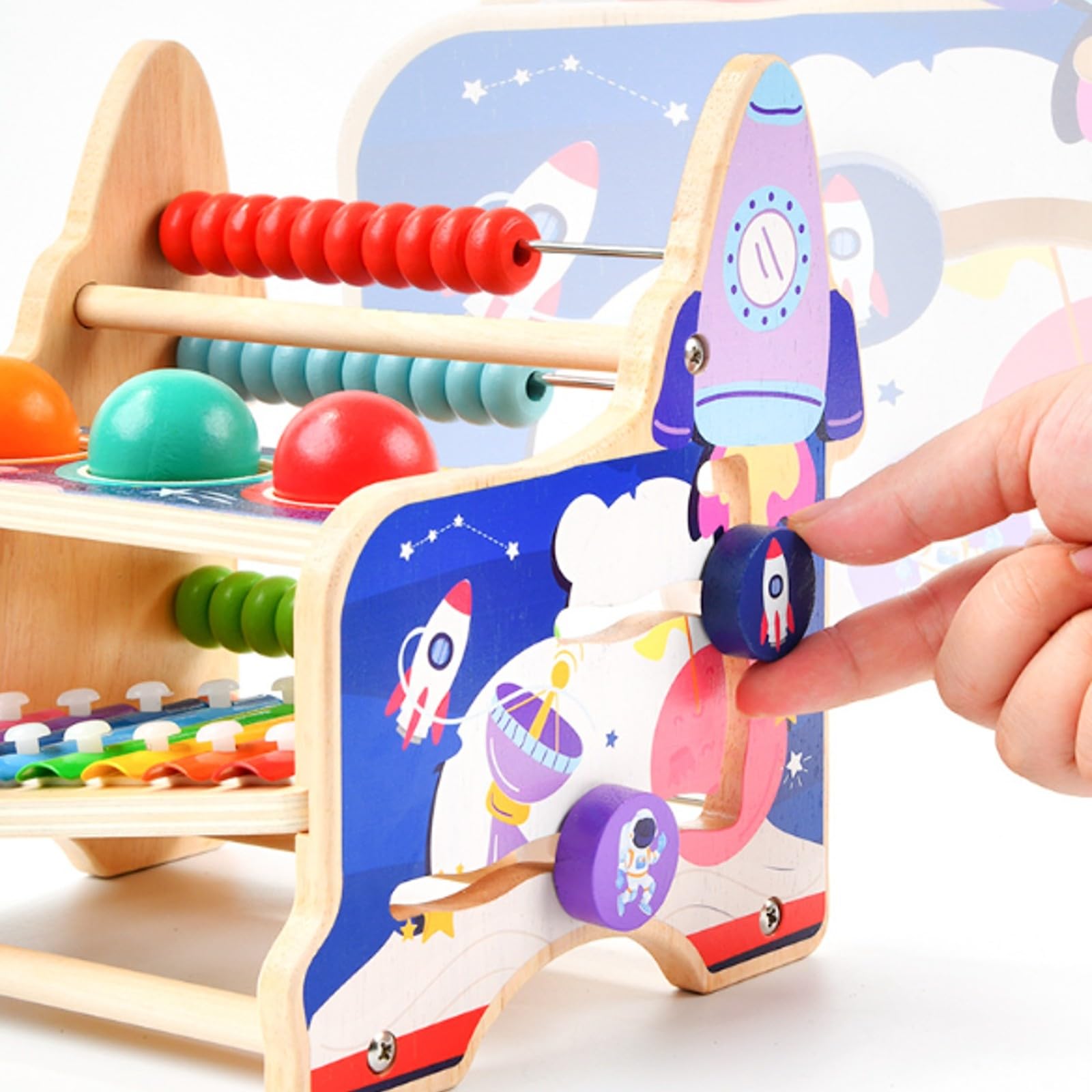 harayaa Tavolo attività Child-Centered in Legno Multifunzionale Gioco Multifunzione con Ingranaggi e Orologio Compatto Giocattolo Educativo per Asilo