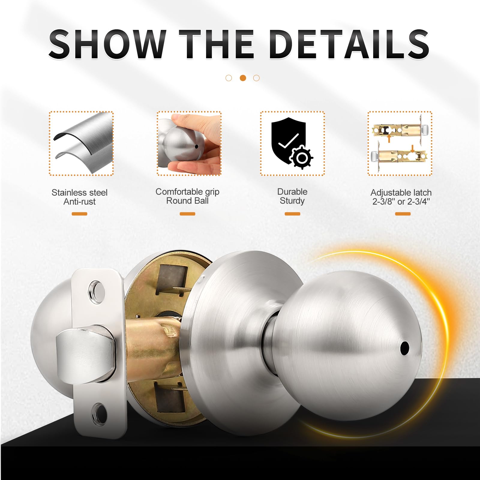 Probrico Brushed Nickel Privacy Door Knobs - 5 Pack -2