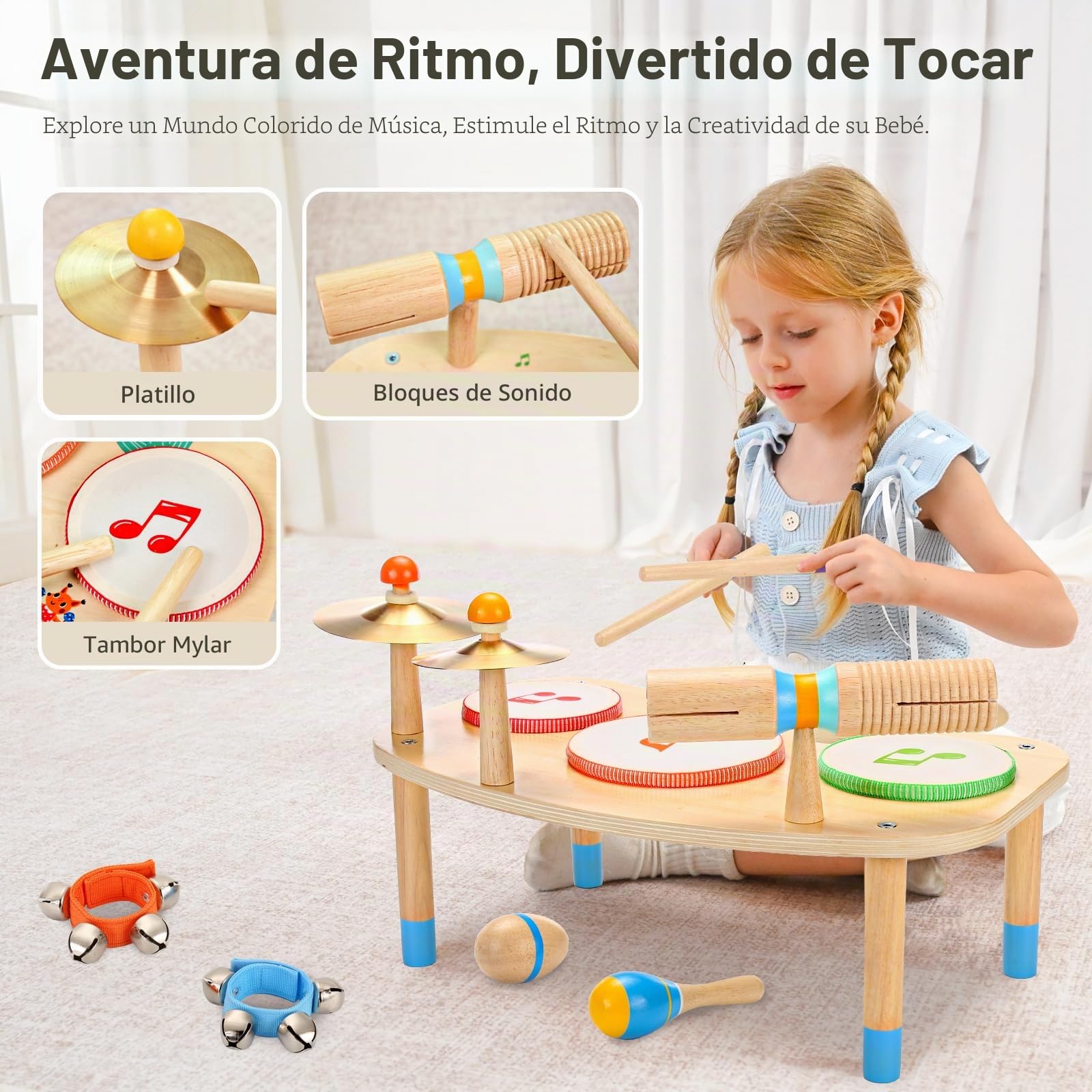 WINGYZ Juego de batería para niños, instrumentos musicales 11 en 1 para niños pequeños, juguetes para bebés