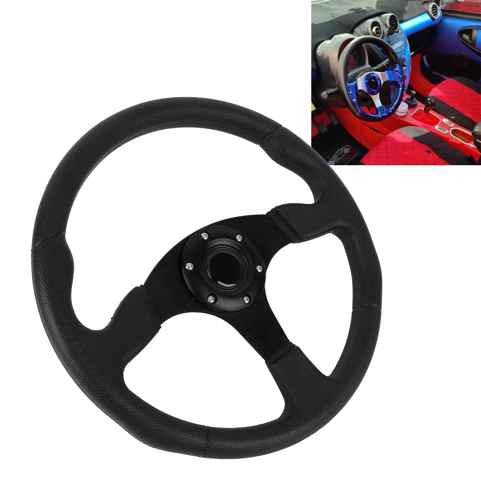 Volante da universale da 14 pollici, telaio in alluminio e pelle PU con adattatore per a 6 bulloni, adatto per la modifica automobilistica, aggiornamento dell’abitacolo (Nera)