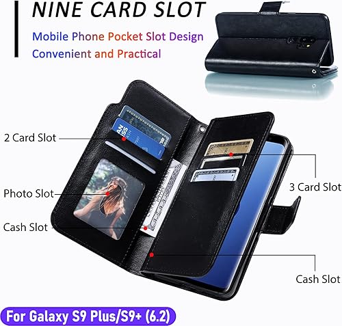 Miniatura 2 de Funda tipo cartera para Galaxy S9 Plus/S9+ de 6.2 pulgadas [3+ ranuras para tarjetas] Funda de cuero de PU plegable para tarjetas de crédito con