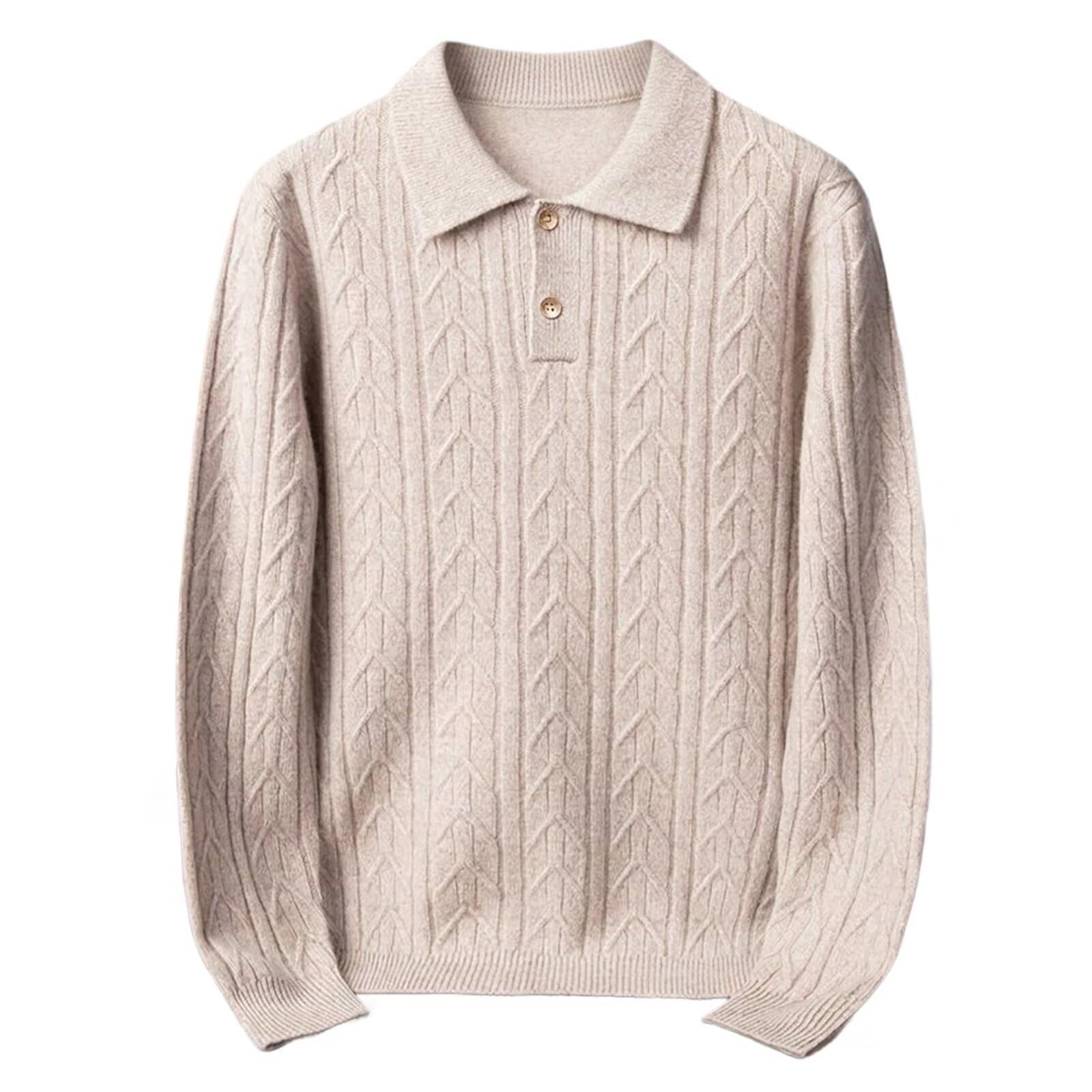 HNVAVQ Maglia 100% Cashmere Uomo Collo Polo a Trecce Ufficio Casual