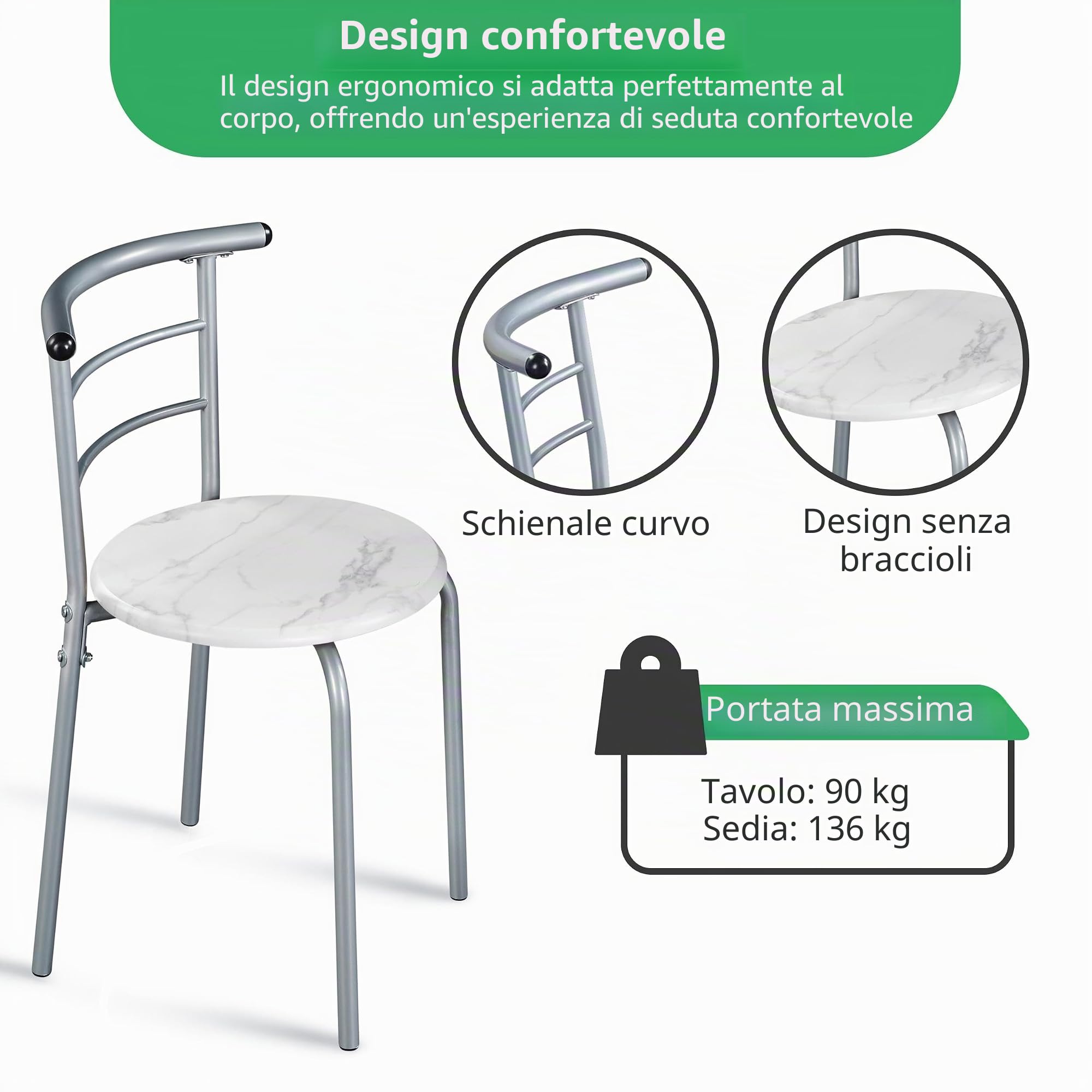 Yaheetech Set da pranzo in stile rustico, per 2 persone, con 1 tavolo da pranzo e 2 sedie, tavolo da cucina con ripiano, tavolo da pranzo e sedie, bianco