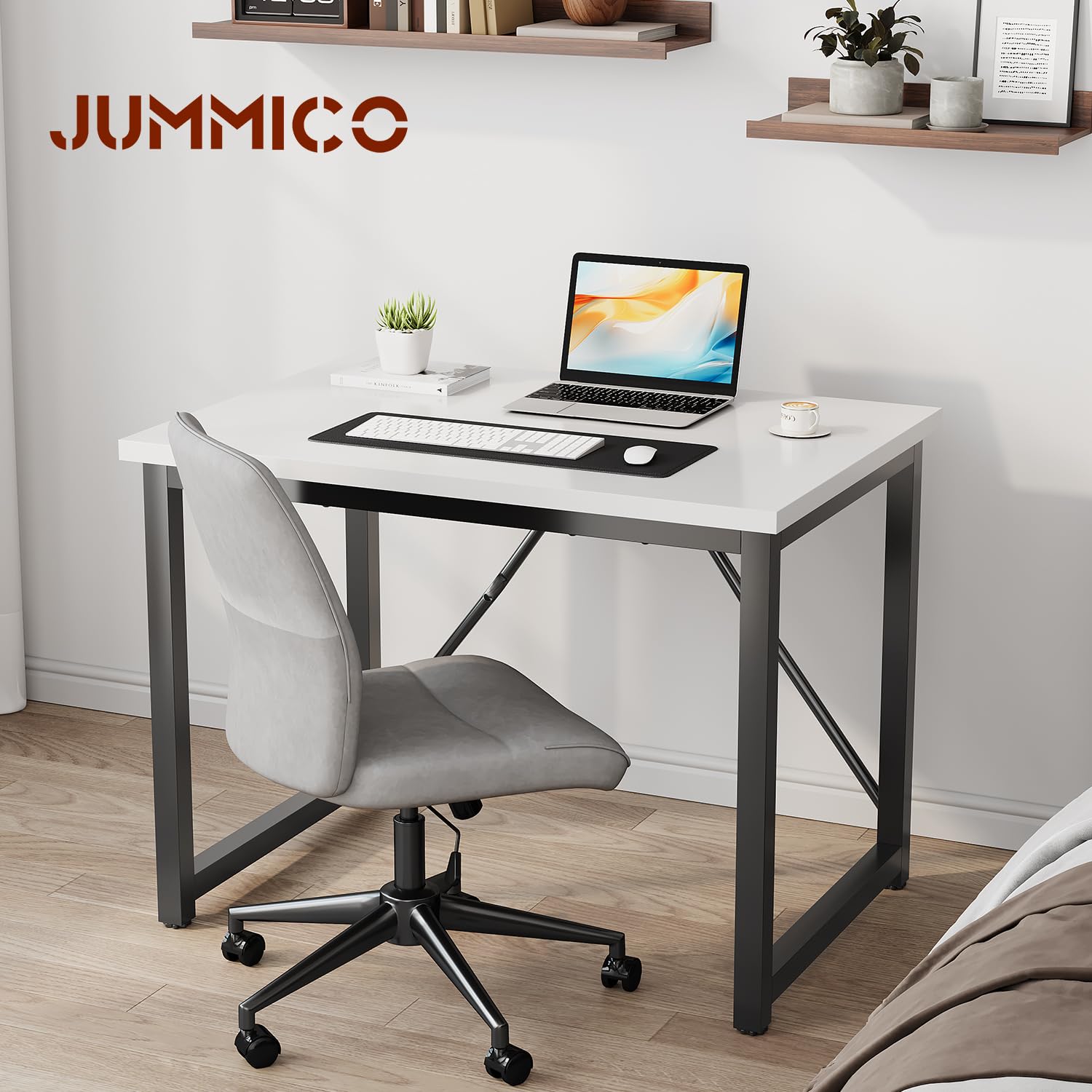 JUMMICO Scrivania 80 x 50 x 75 cm, tavolino piccolo per computer, scrivania per studio, scrivania per computer, piccolo per casa, ufficio, bianco