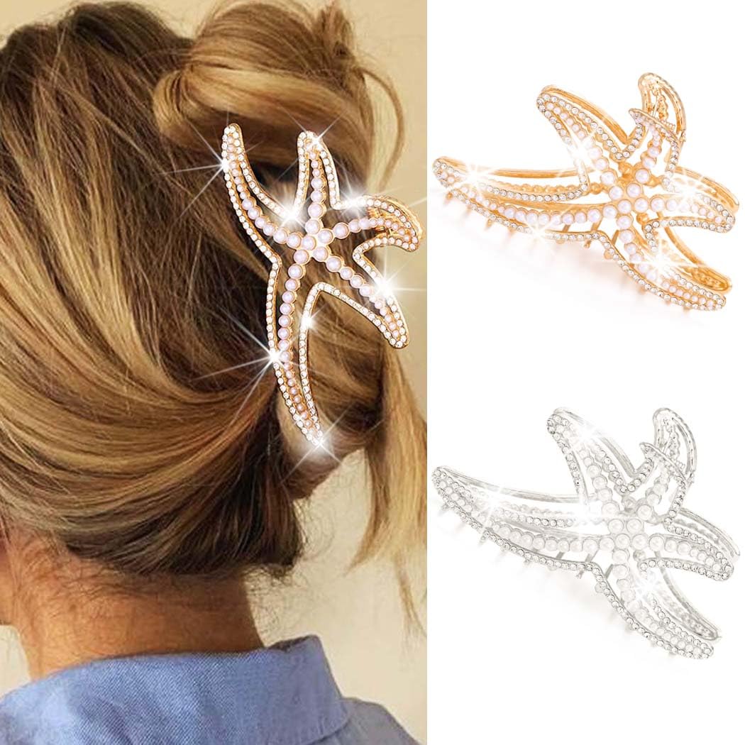 Pearl gold and silver starfish hair clip Starfish Bridal Hair Clip (Gold and Silver) - Wedding Hair  main image 2