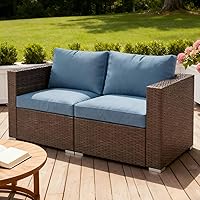 Wisteria Lane 2-Piece Wicker Patio Sectional Couch Set with Washable Cushions, All-Weather Oversized Outdoor Furniture for Garden Poolside Backyard, Blue
