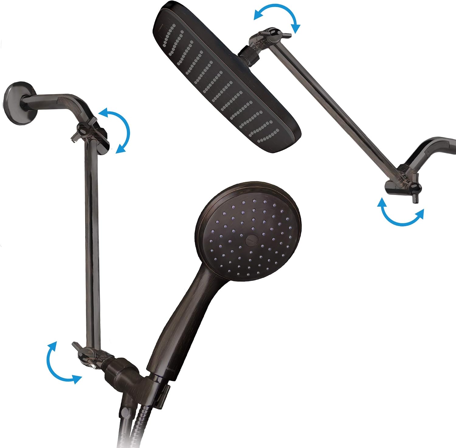 ShowerMaxx, 10 Inches Stainless Steel Adjustable Shower Arm Extender, Adjustable Height and Angle For Fixed, Rain, Handheld Shower Heads, Universal NPT 1/2 inch Connector, Oil Rubbed Bronze Finish