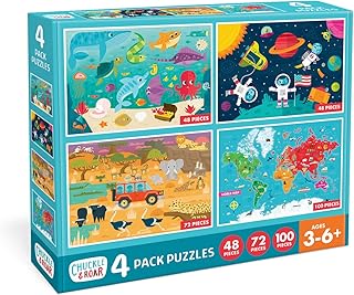 Chuckle & Roar - Space, Ocean, Safari, World Map Puzzles - Engaging and Educational Puzzles for Kids - Larger Pieces Designed for Preschool Hands - 48, 72, 100PC Jigsaw Puzzle Puzzle