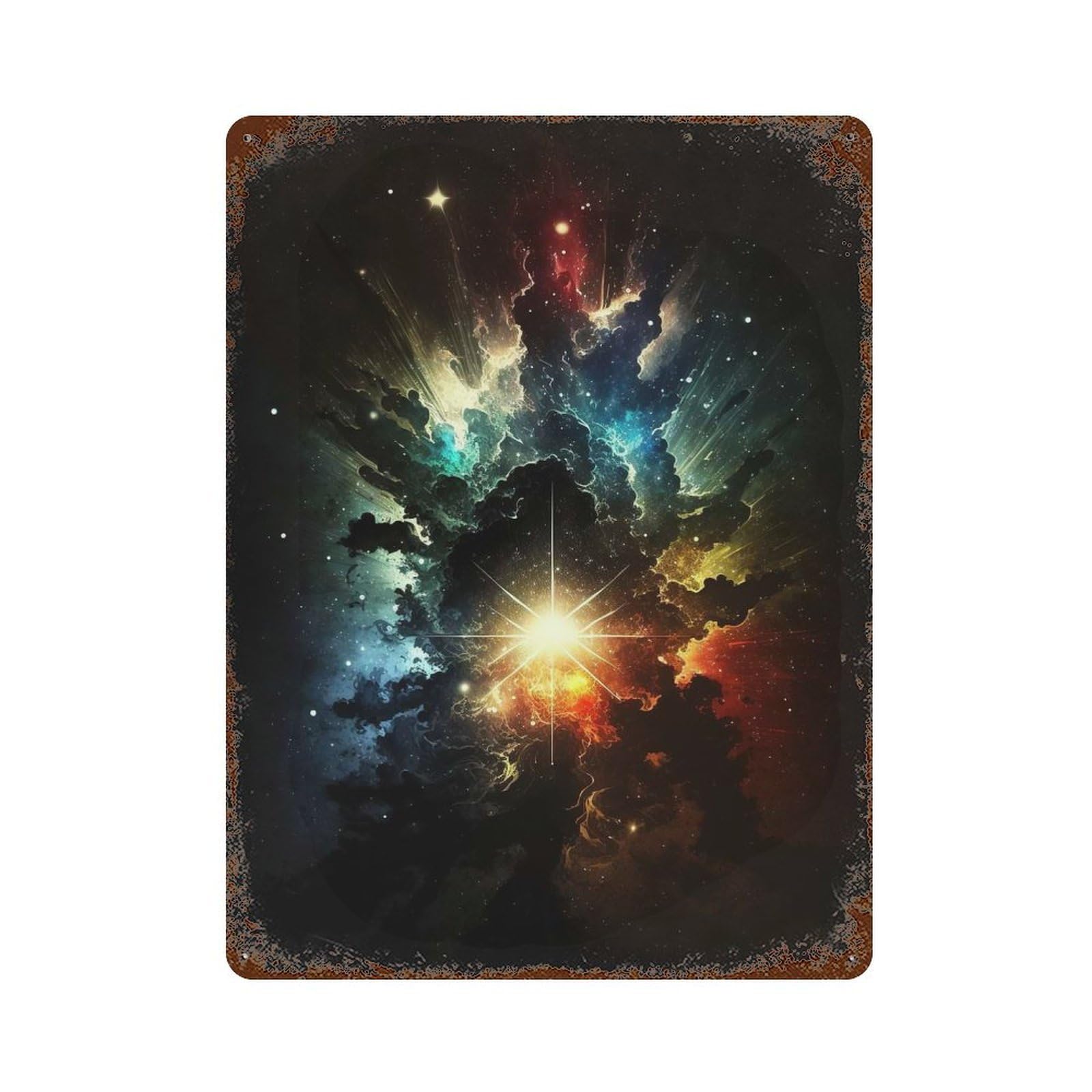 Garage Style Cosmos Universe 3 Aged Metal Wall Plaque 15.7"x11.8", Farmhouse Wall Decor for Bar And Workshop