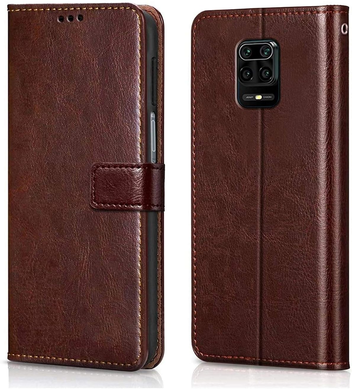 for Poco M2 Pro Flip Case | Leather Finish | Inside TPU with Card Pockets & Stand | Magnetic Closure | Shock Proof Wallet Flip Cover (for Poco M2 Pro 05, Brown)
