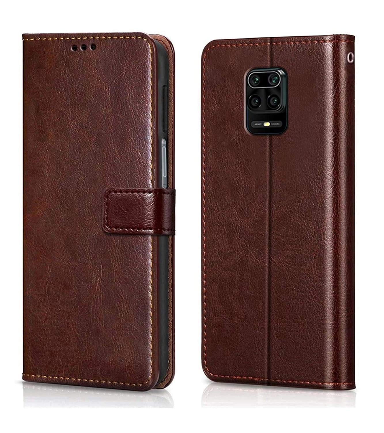 for Poco M2 Pro Flip Case | Leather Finish | Inside TPU with Card Pockets & Stand | Magnetic Closure | Shock Proof Wallet Flip Cover (for Poco M2 Pro 05, Brown)