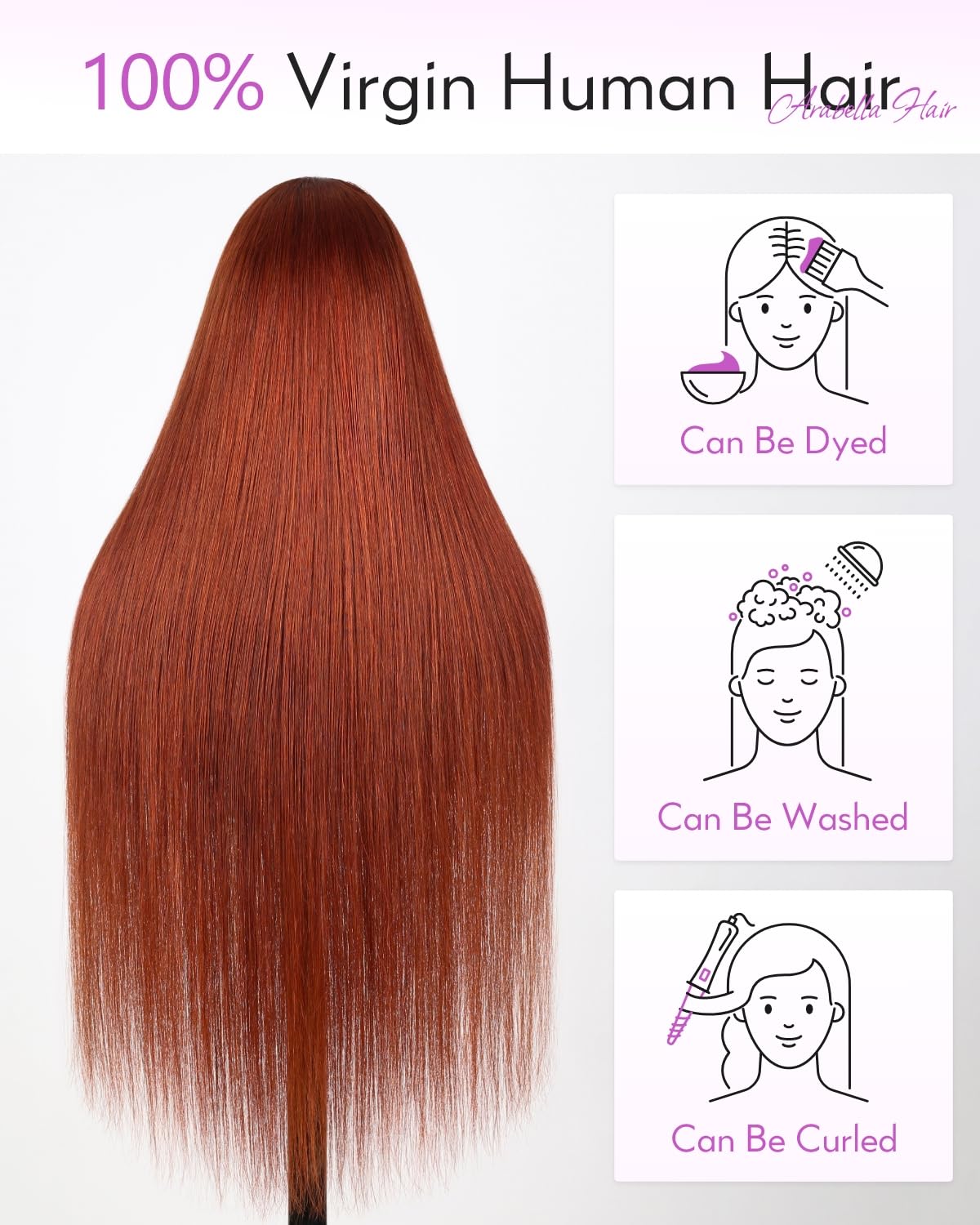 Arabella Reddish Brown Lace Front Wigs Human Hair 220% Density 33# 6X5 Brown Wig Human Hair Straight Lace Front Wig Glueless Wigs Pre Plucked Pre Cut 22INCH