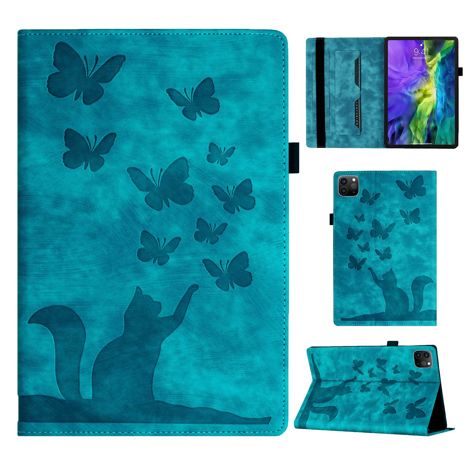 Refilerss Case for iPad Pro 11 Inch - M4 (2024, 5th Gen) PU Leather Stand Case with Shockproof Protection - Flip Cover with Butterfly Cat Pattern -