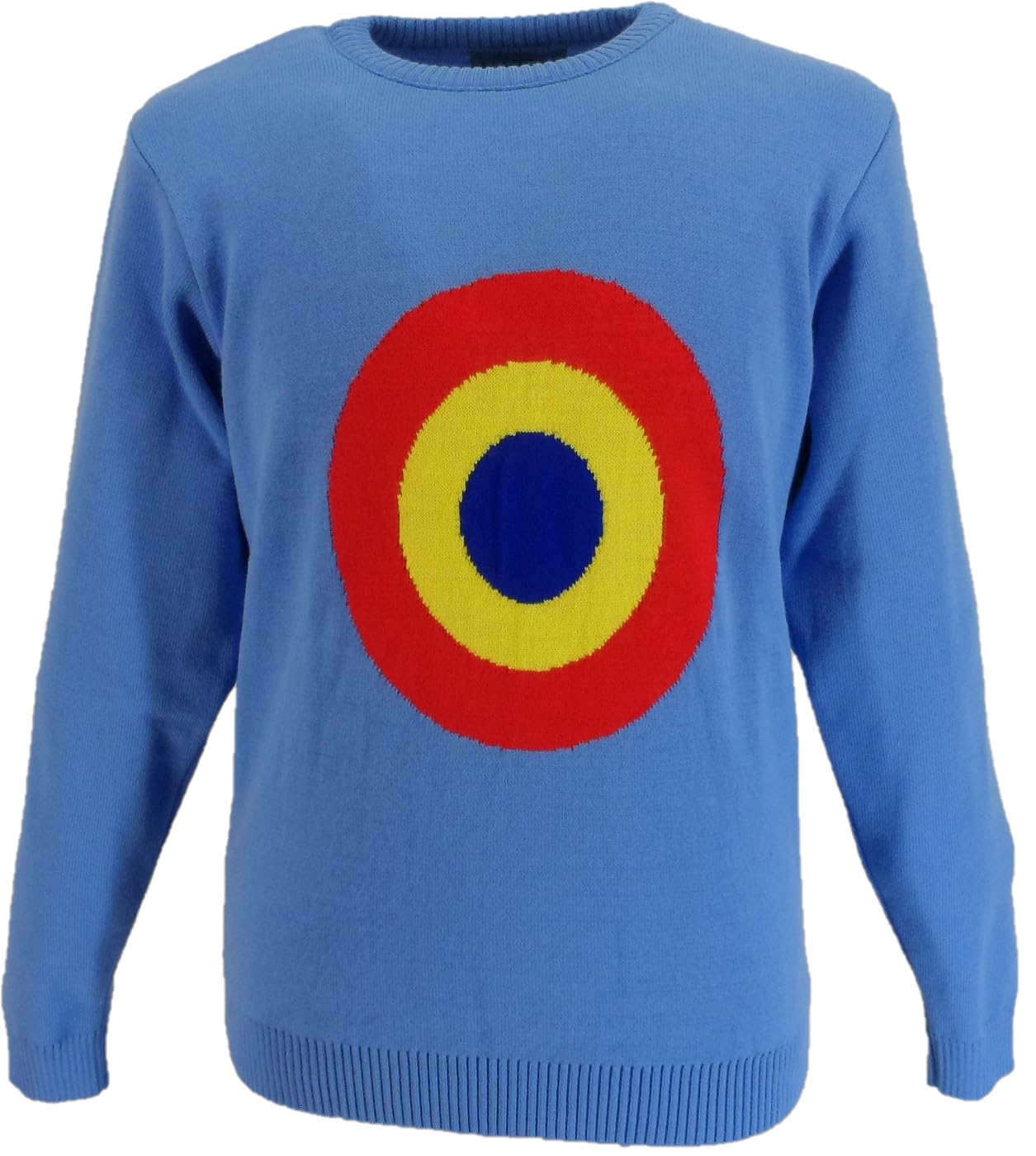 Mazeys Men's Sky Blue `Moon` Retro Crew Neck Jumper (Uk, Alpha, M, Regular, Regular, )