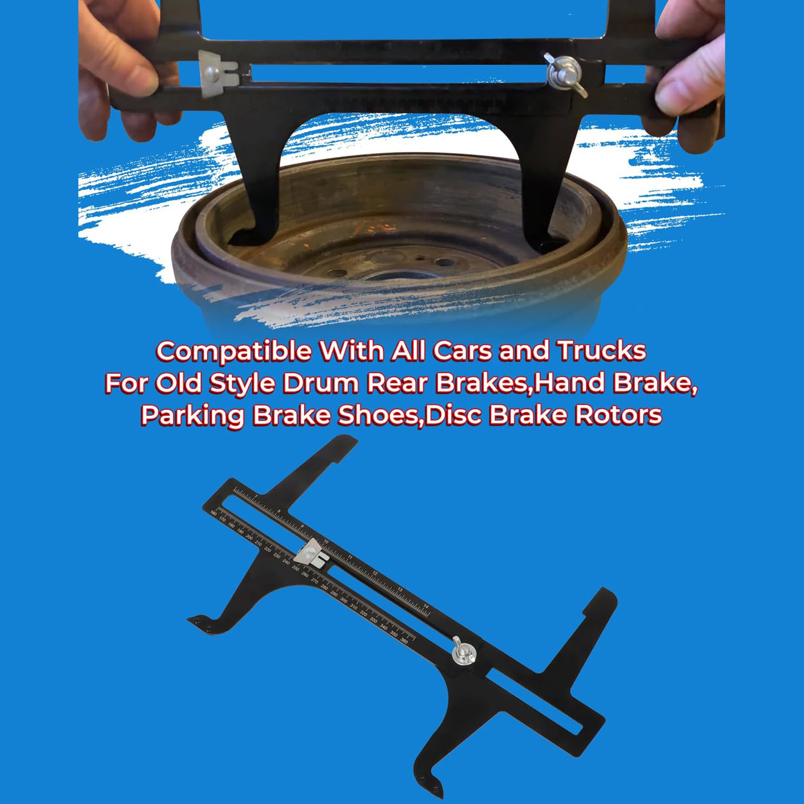 6.5-14.25 Inch Double Scale Combination Brake Resetting Gauge, Vintage Drum Style, Carbon Steel Construction, for Brakes, Brake Resetting Gauge