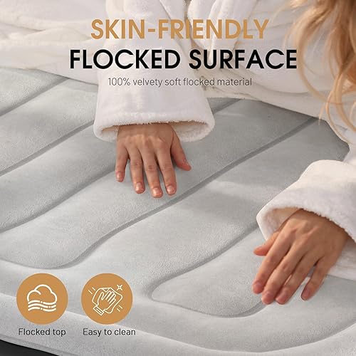 Miniatura 4 de DIVON Colchón de aire Queen con bomba integrada, colchón inflable con patrón de ondas en 3 minutos, colchón inflable rápido de 18 pulgadas, colchón